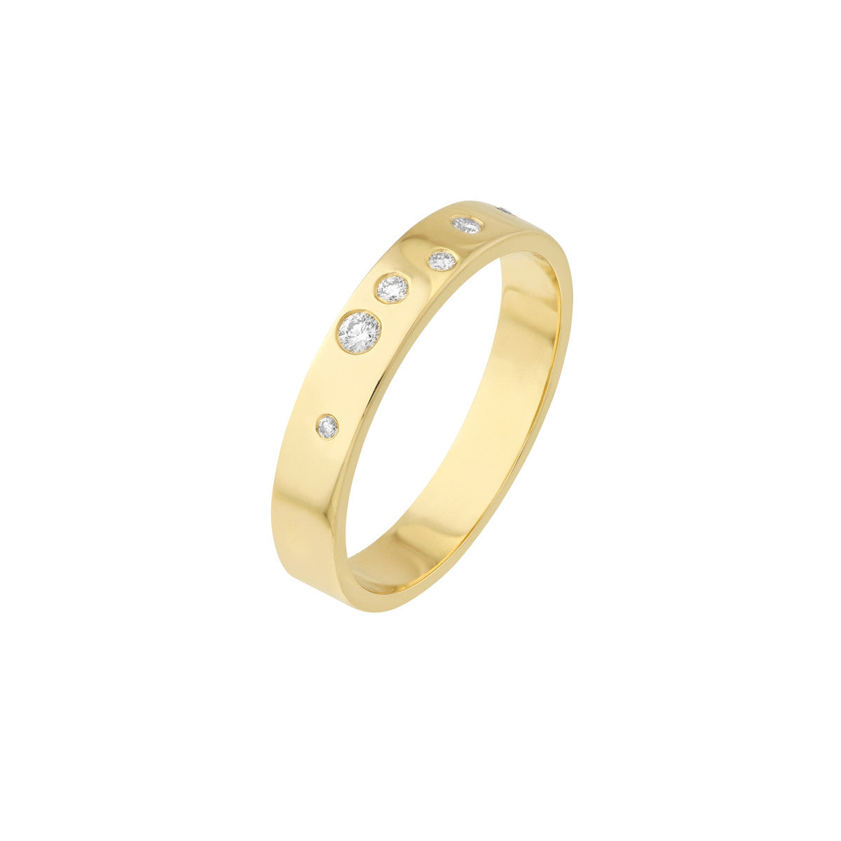 14K Yellow Gold Scattered Diamond Flat Band