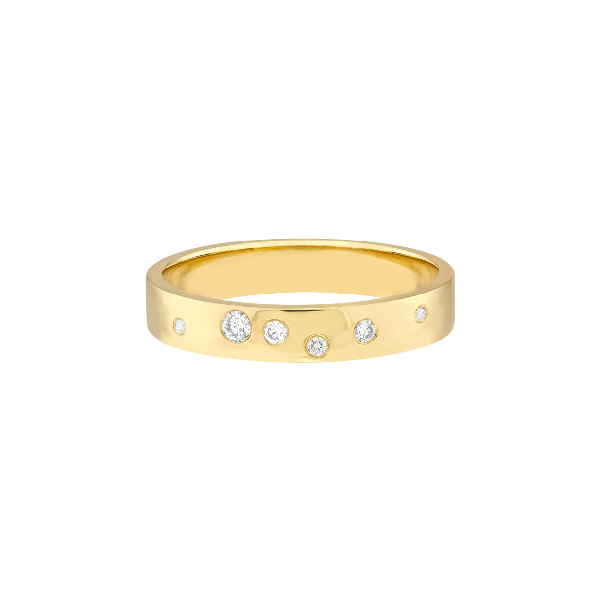 14K Yellow Gold Scattered Diamond Flat Band