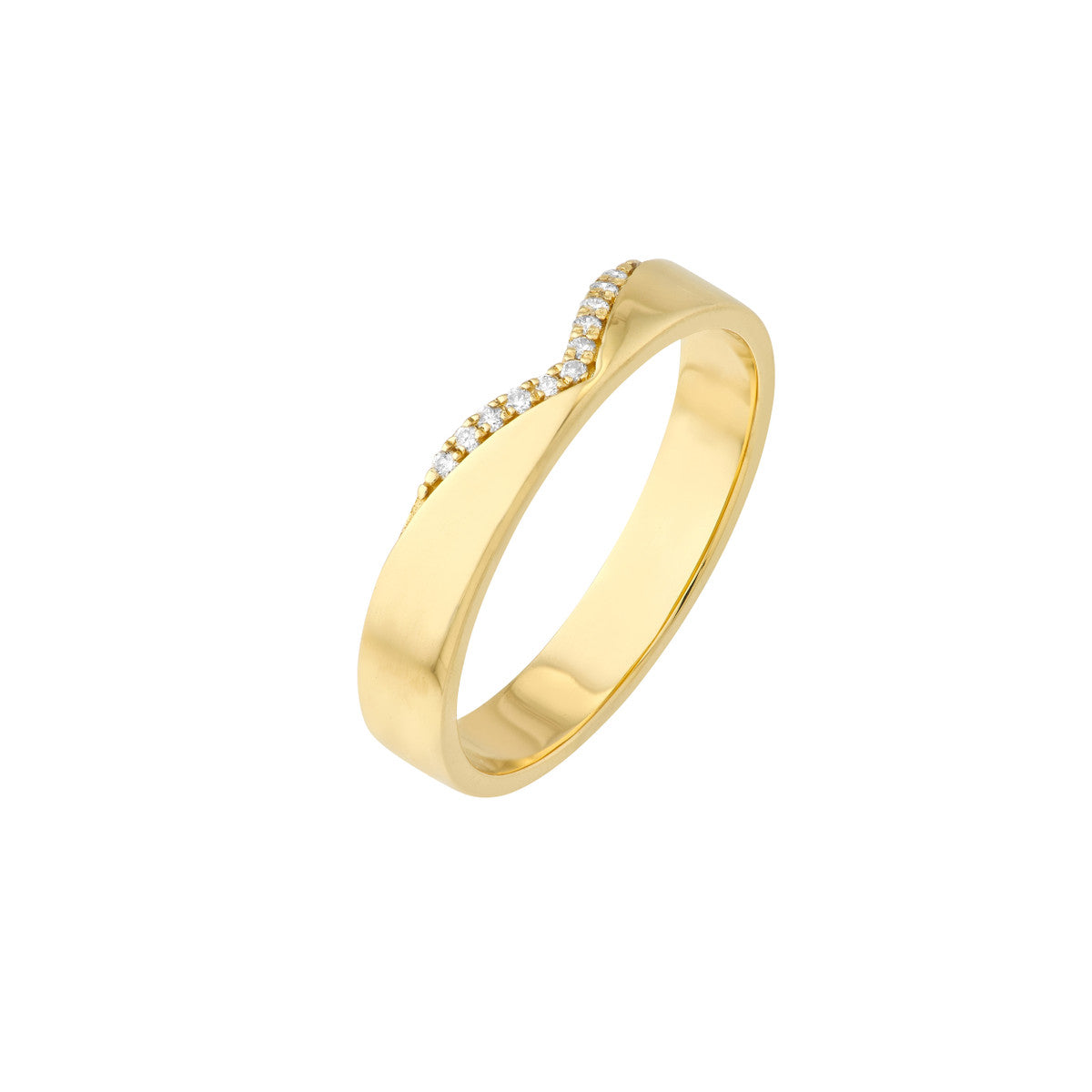 14K Yellow Gold Wide Chevron Band With Diamond Details