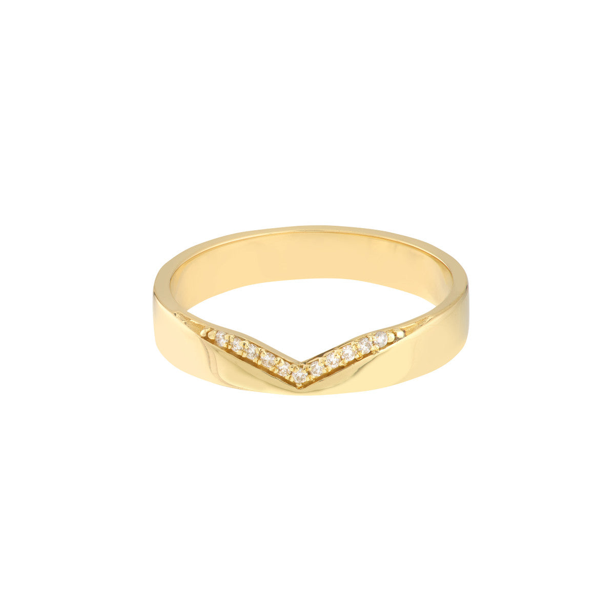 14K Yellow Gold Wide Chevron Band With Diamond Details