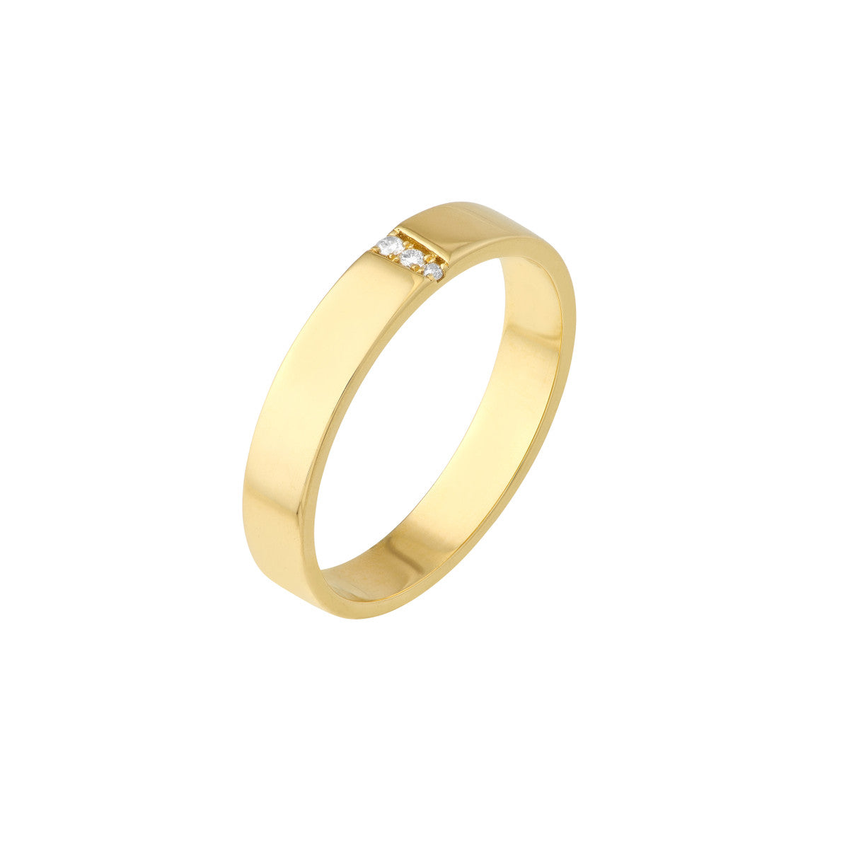 14K Yellow Gold Triple Diamond Row Band