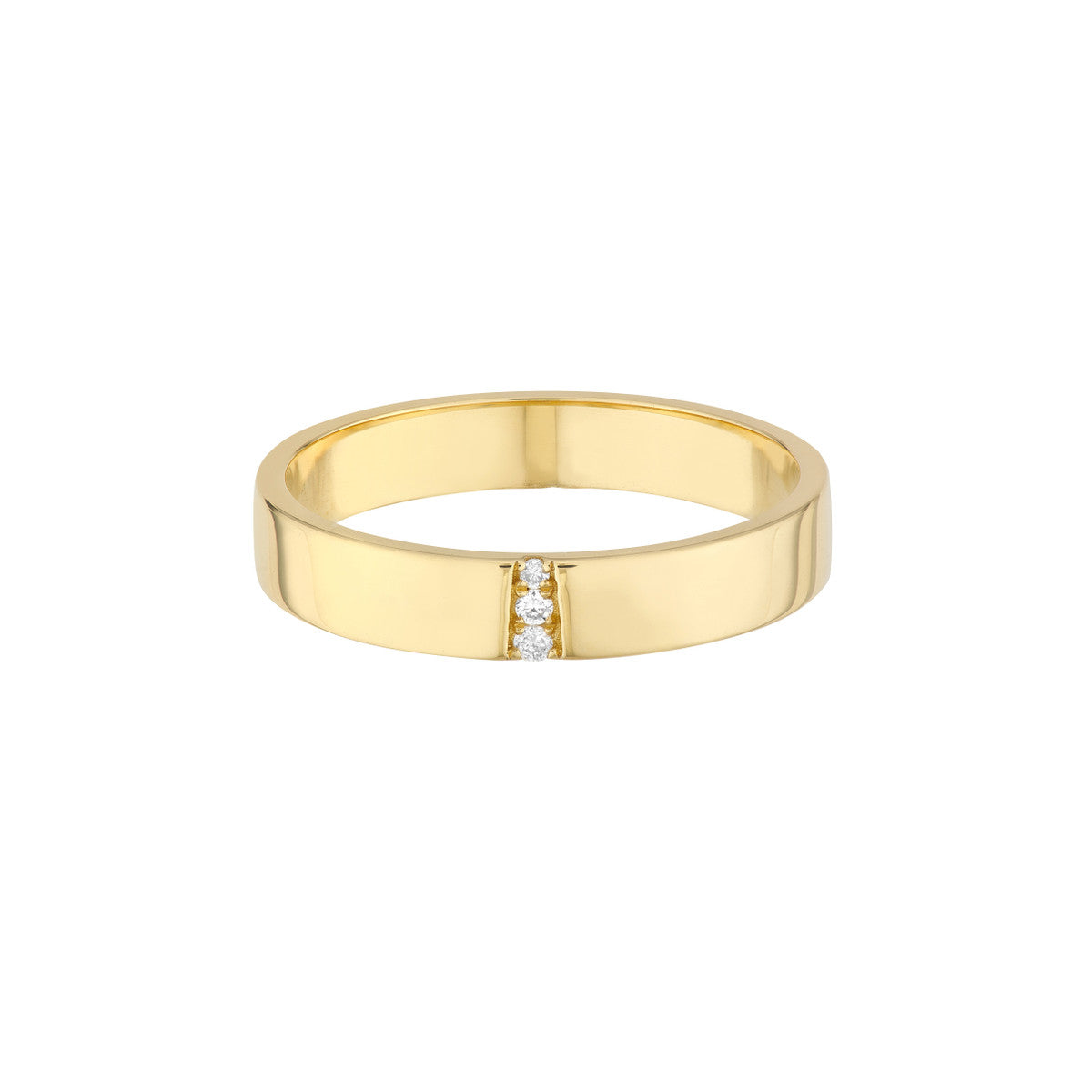 14K Yellow Gold Triple Diamond Row Band