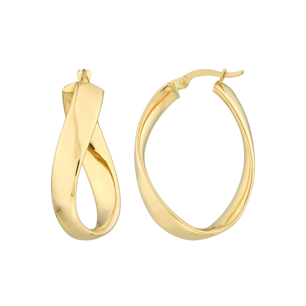 14K Yellow Gold Oval Wave Hoops