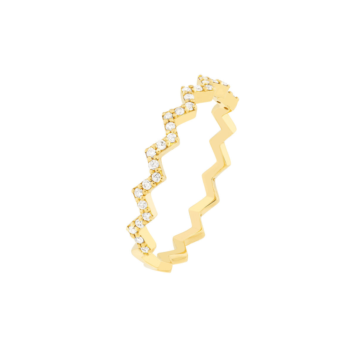 14K Yellow Gold Half Diamond Zig Zag Ring