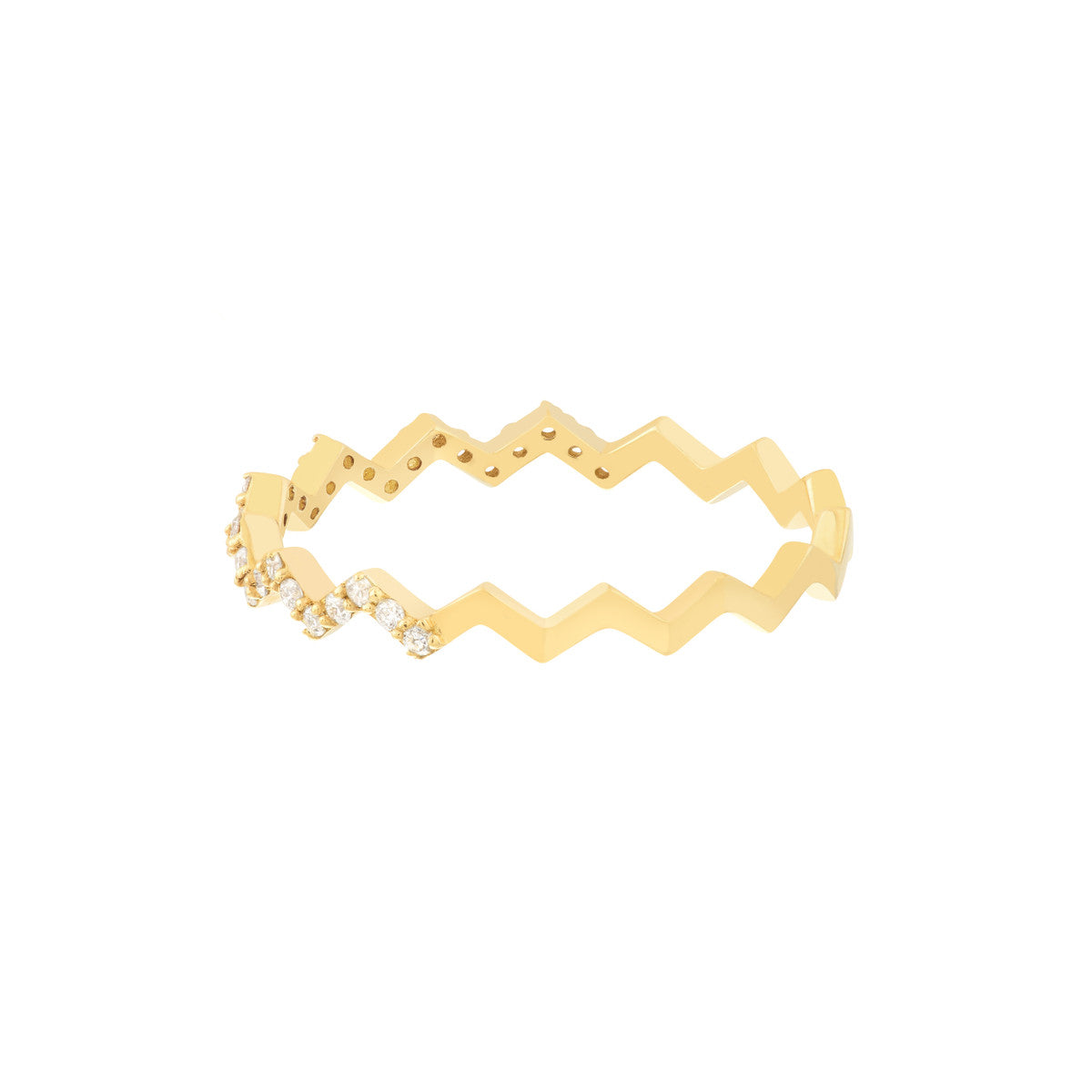 14K Yellow Gold Half Diamond Zig Zag Ring