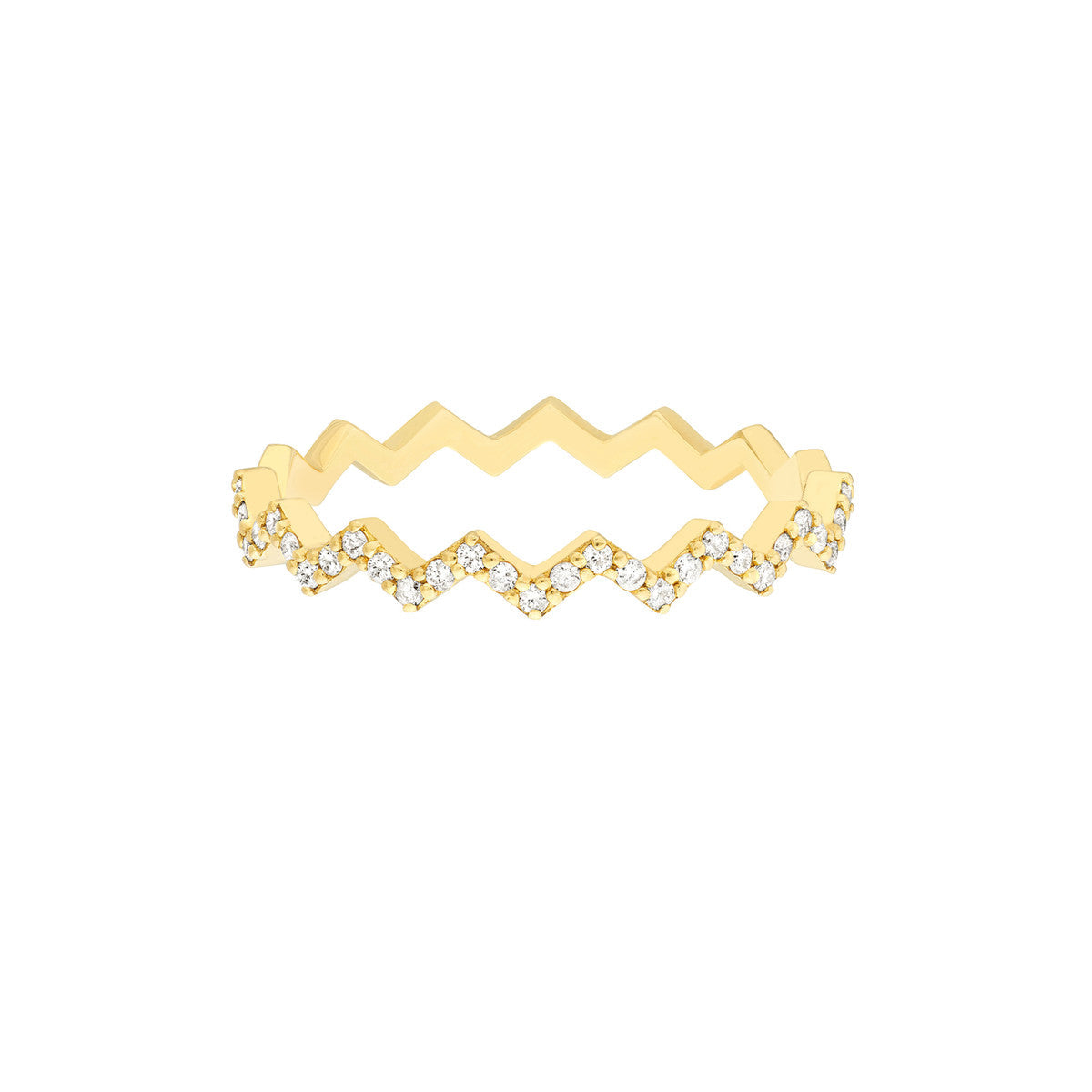 14K Yellow Gold Half Diamond Zig Zag Ring