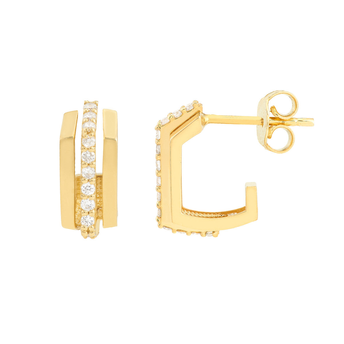 14K Yellow Gold Geometric Diamond Earrings