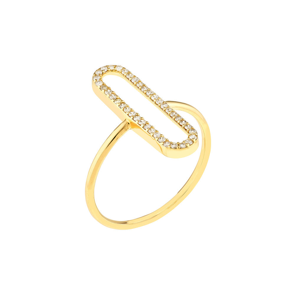 14K Yellow Gold Diamond Paper Clip Frame Ring