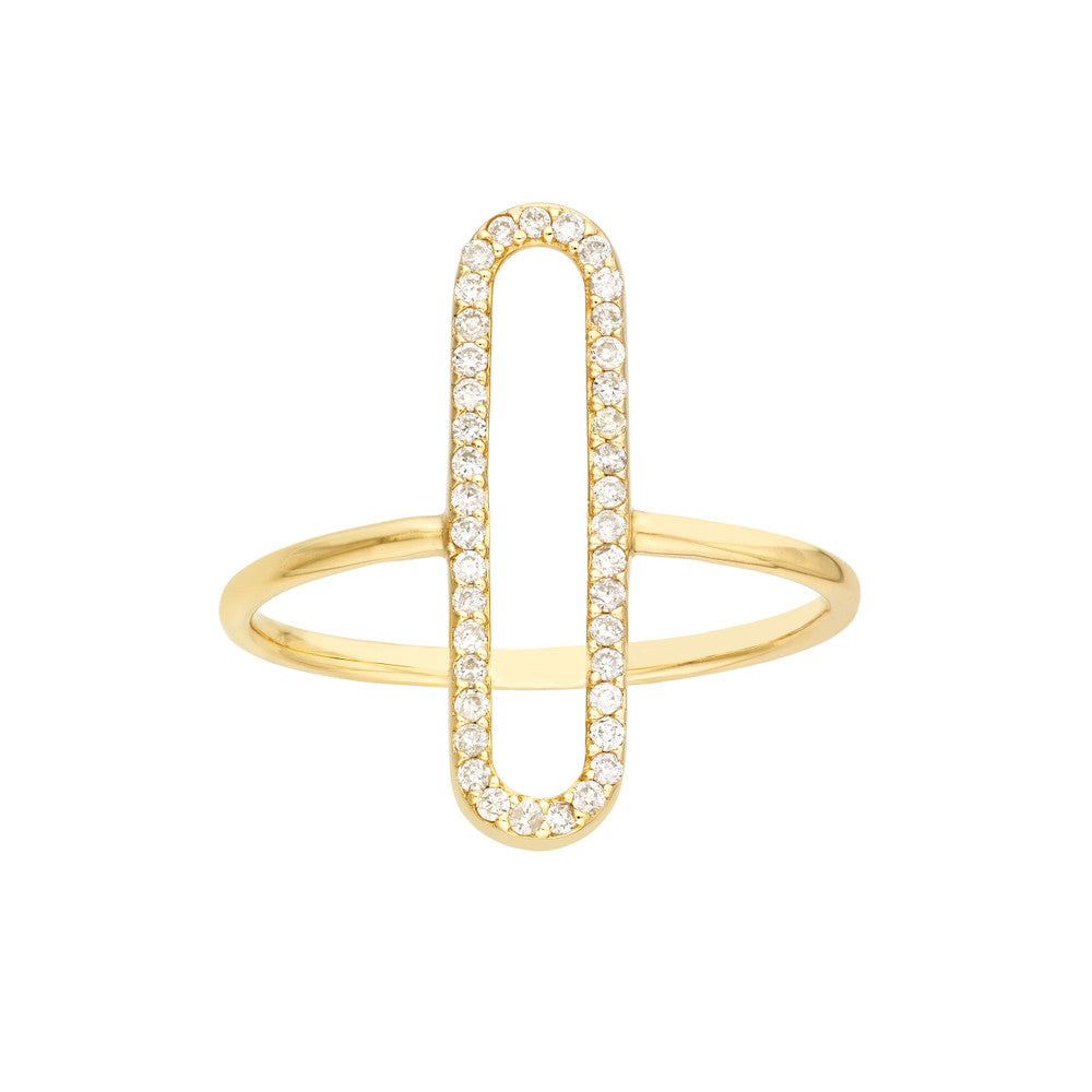 14K Yellow Gold Diamond Paper Clip Frame Ring