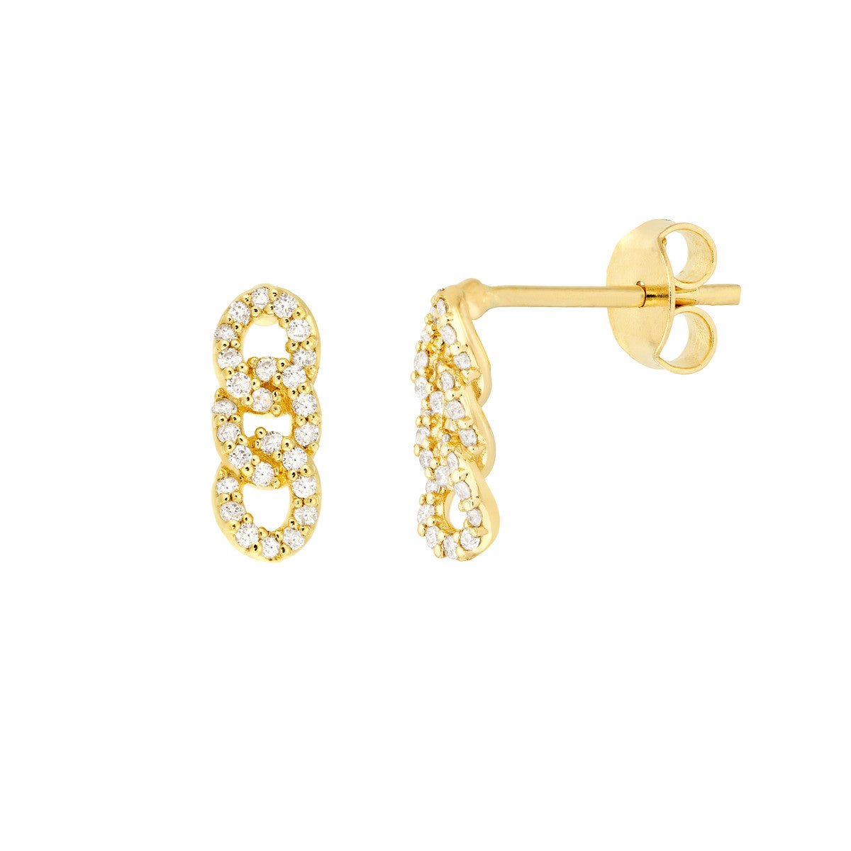 14K Yellow Gold Petite Diamond Link Earrings