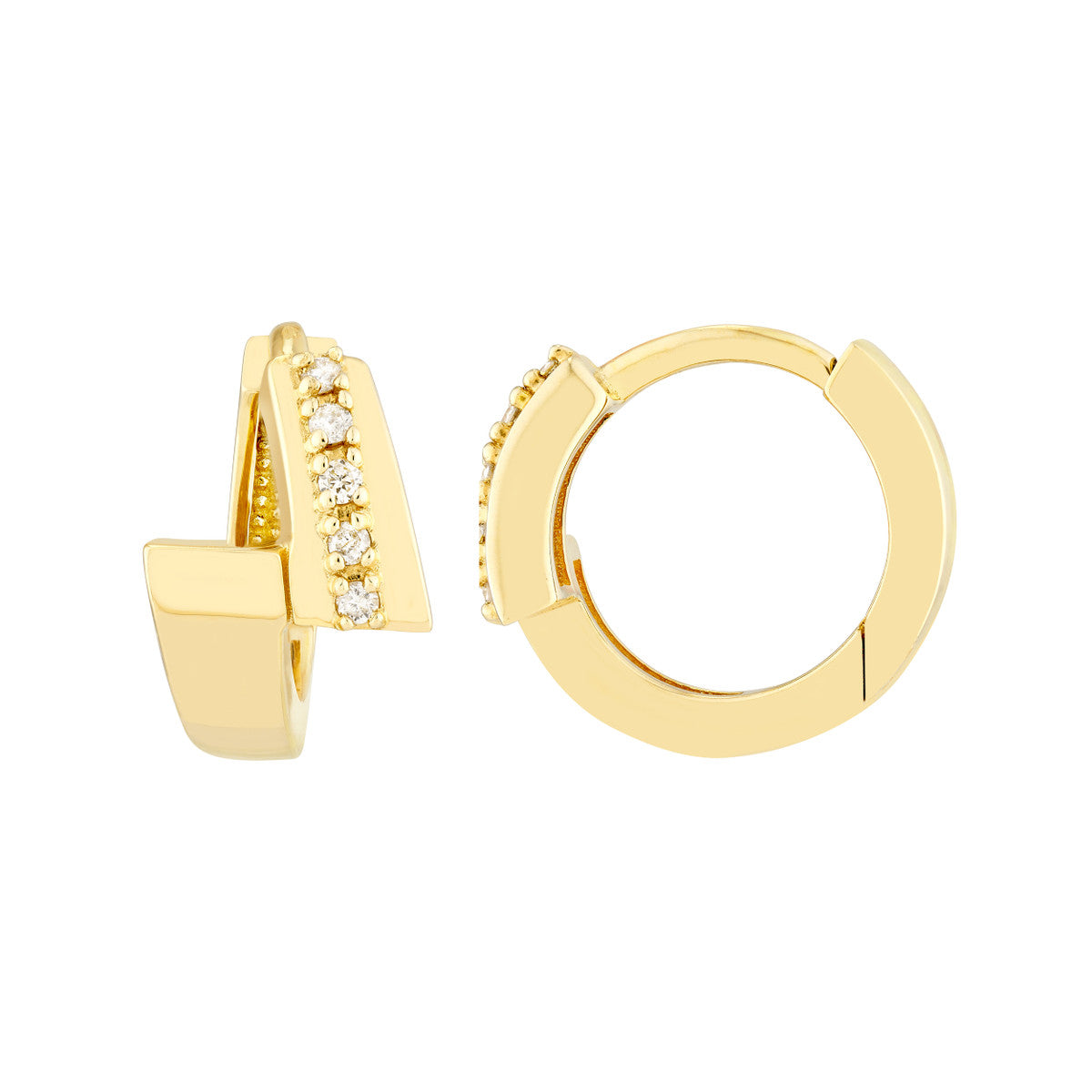 14K Yellow Gold Wrap Around Diamond Hoop Earrings With Diamonds