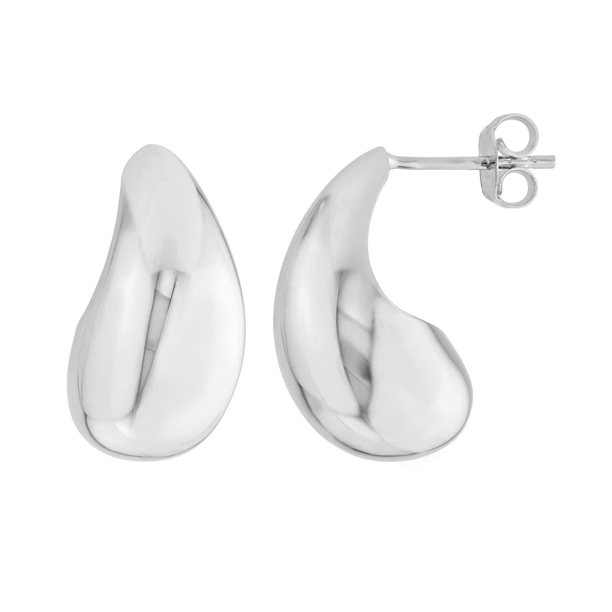 14K White Gold Teardrop Dome Earrings