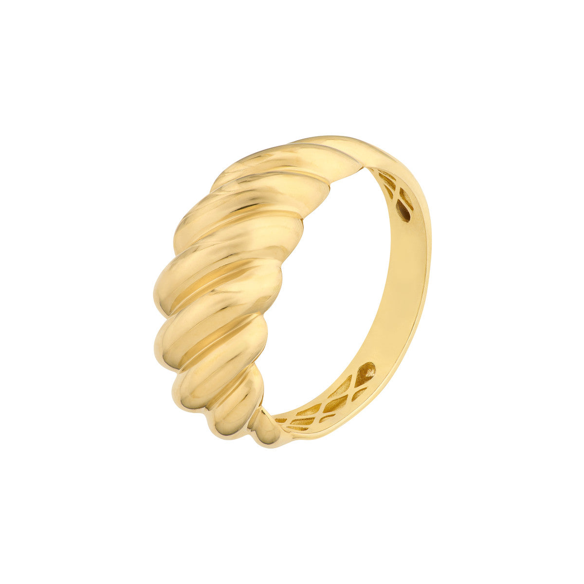 14K Yellow Gold Wide Ribbed Dome Ring