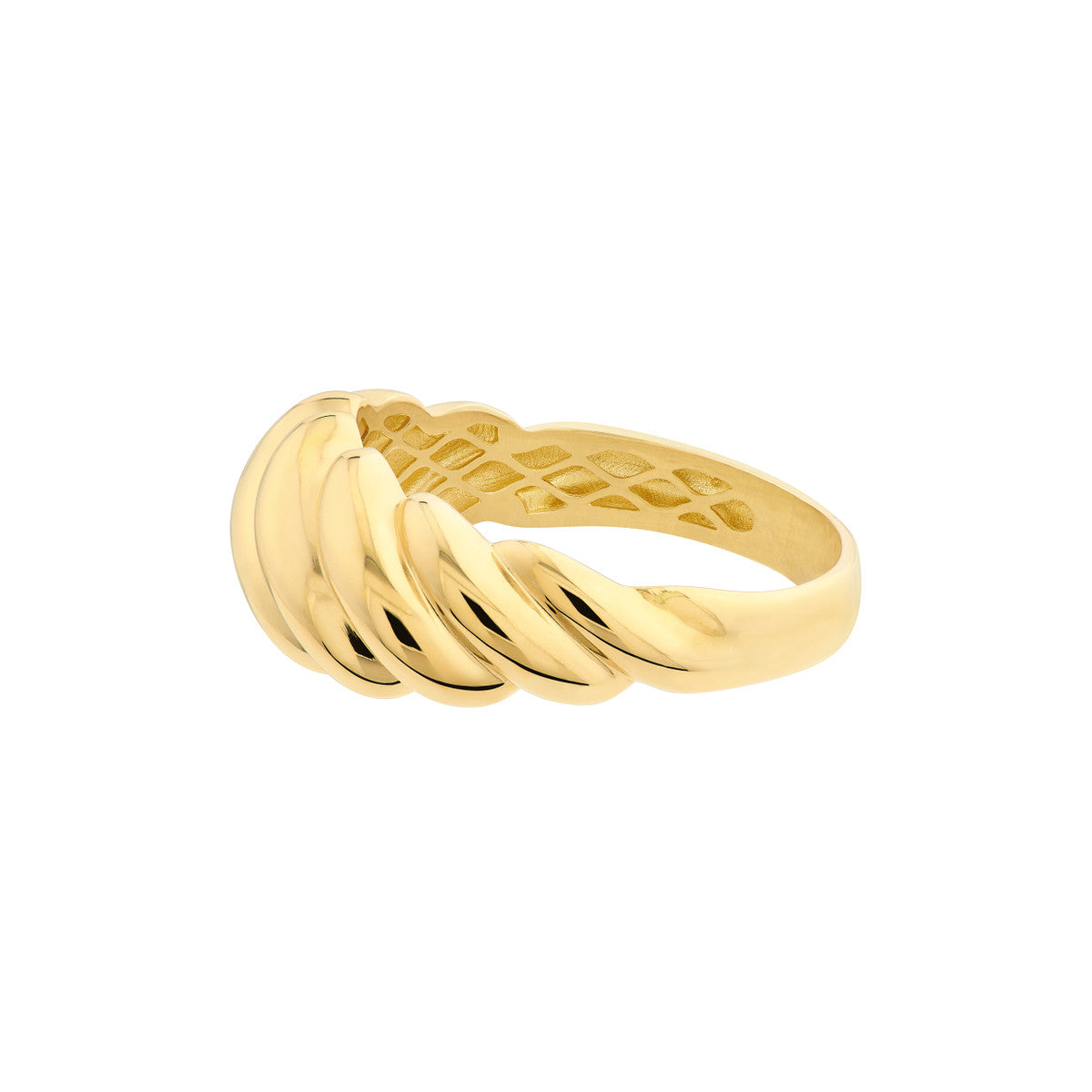 14K Yellow Gold Wide Ribbed Dome Ring