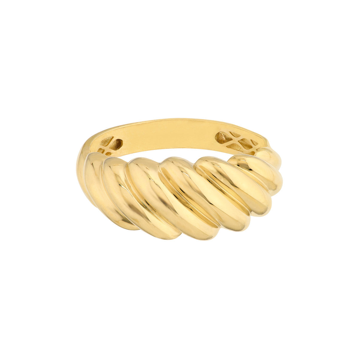 14K Yellow Gold Wide Ribbed Dome Ring