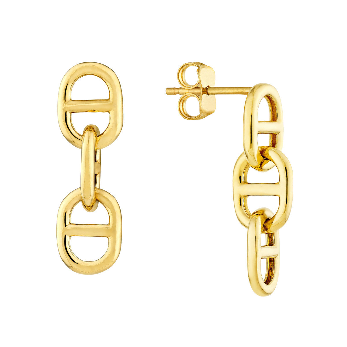 14K Yellow Gold Triple Mariner Link Drop Earrings