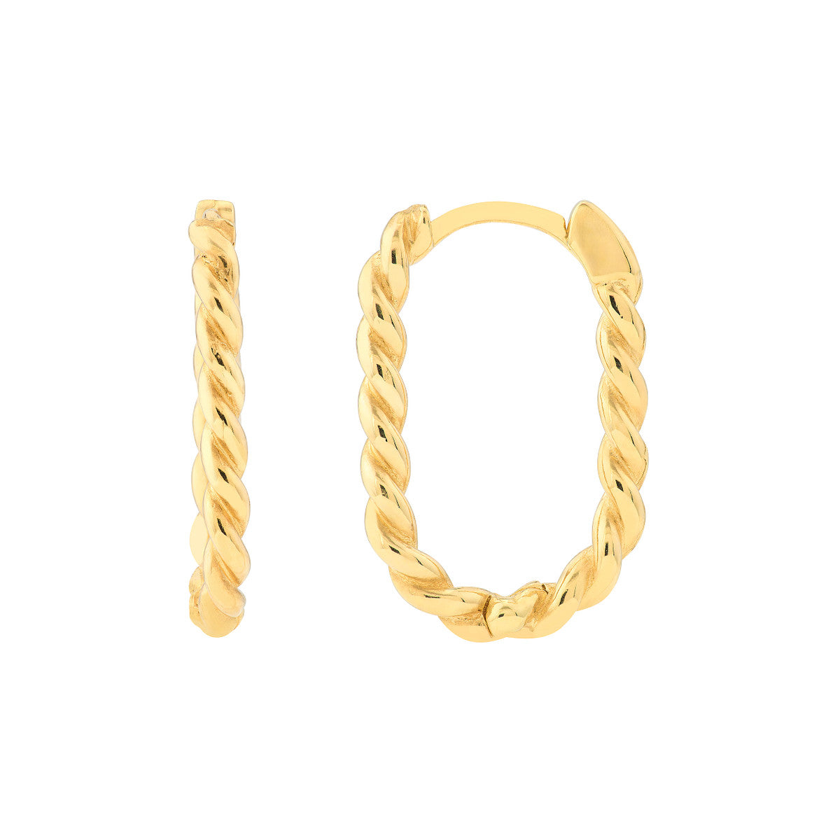 14K Yellow Gold Twisted Oval Hoops