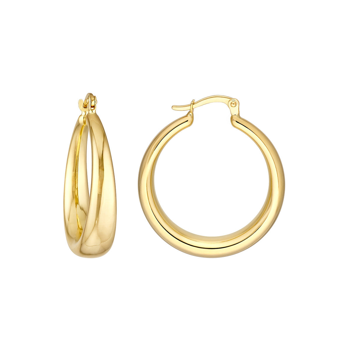 14K Yellow Gold Tapered Round Hoop Earrings