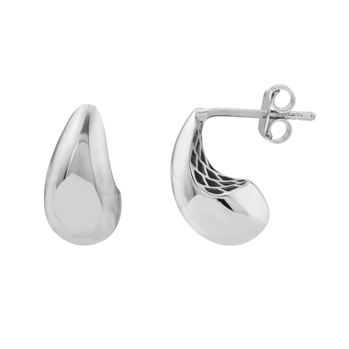 14K White Gold Small Teardrop Dome Earrings