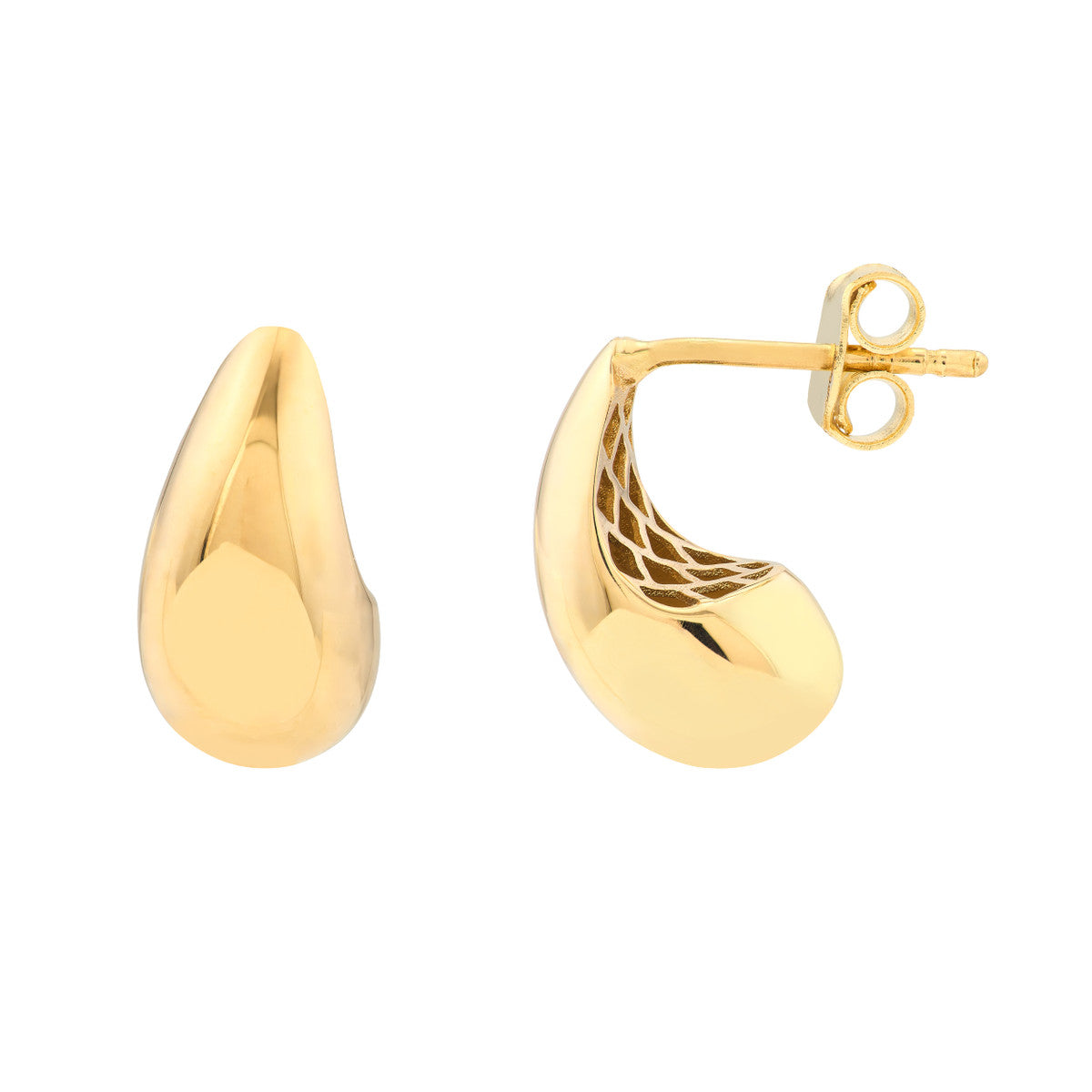 14K Yellow Gold Small Teardrop Dome Earrings