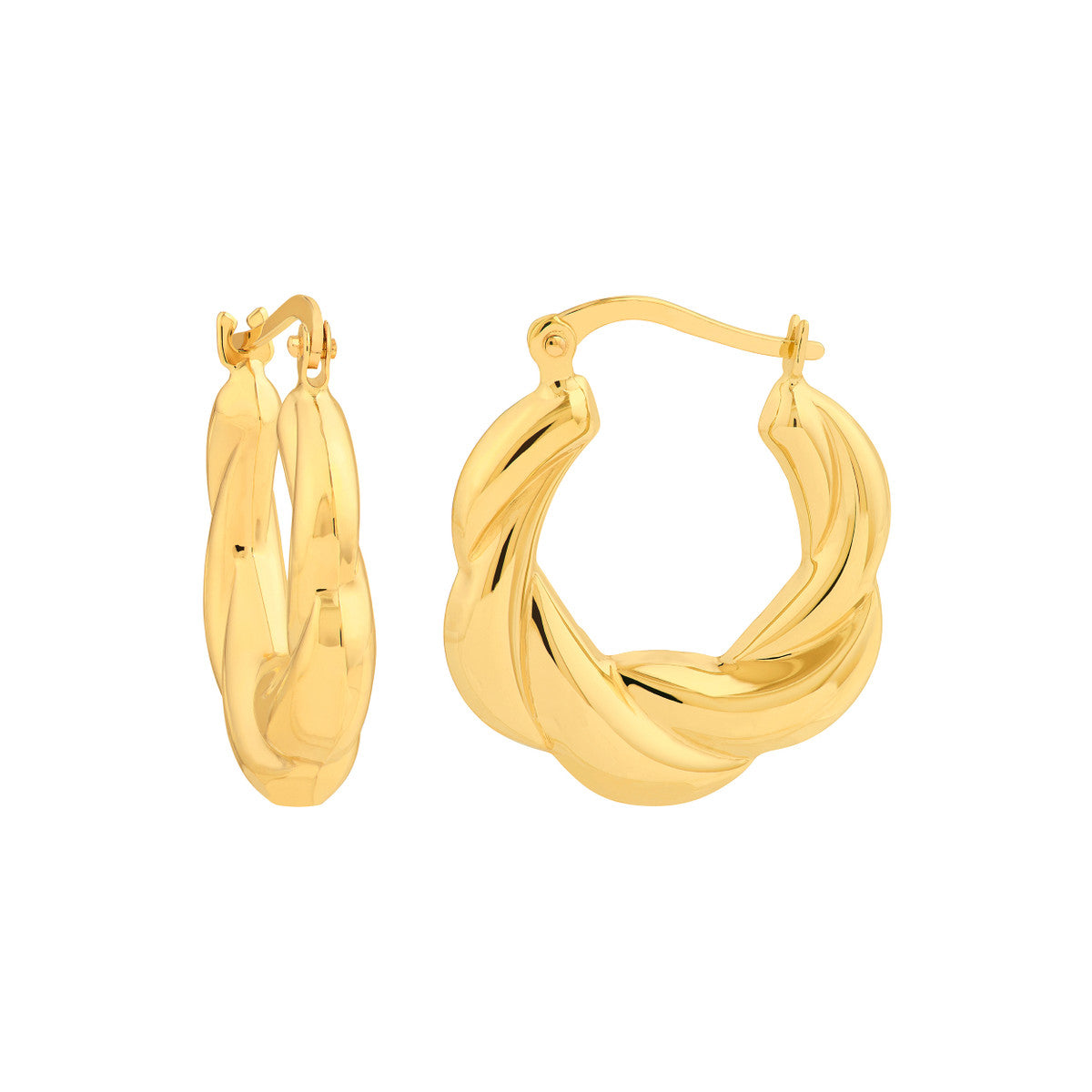 14K Yellow Gold Twisted Round Hoop Earrings