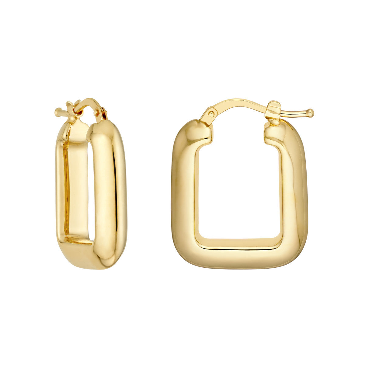 14K Yellow Gold Puffed Square Shape Hoops