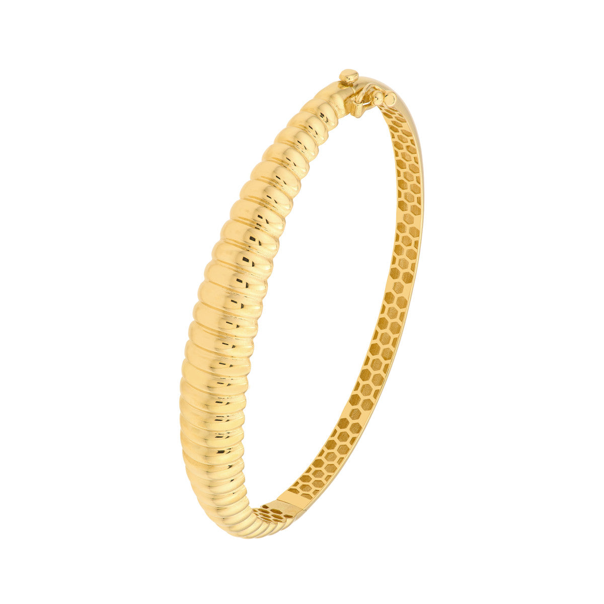 14K Yellow Gold Graduated Ribbed Hinged Bangle