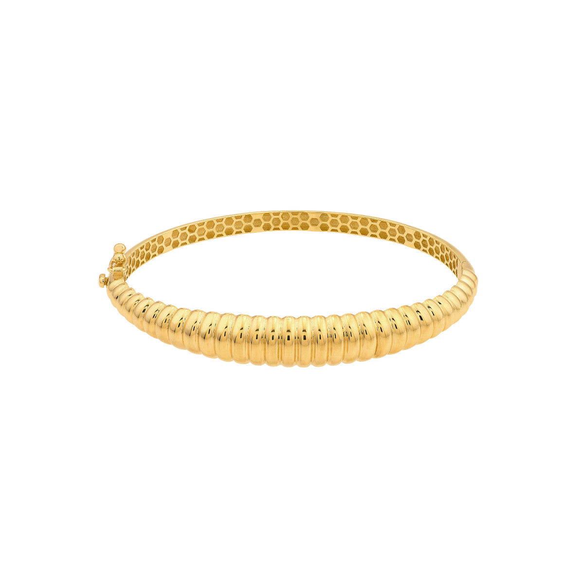 14K Yellow Gold Graduated Ribbed Hinged Bangle