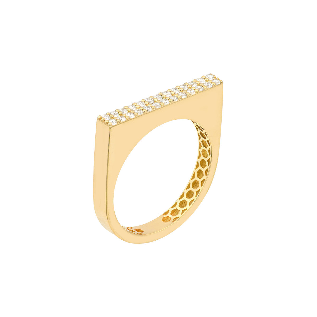 14K Yellow Gold Flat Diamond Pave Ring