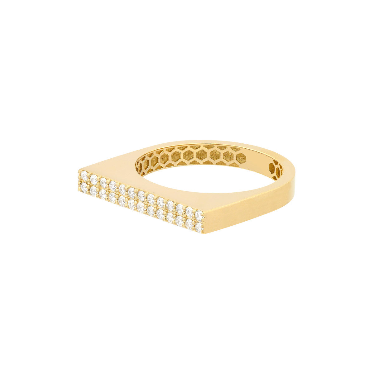 14K Yellow Gold Flat Diamond Pave Ring