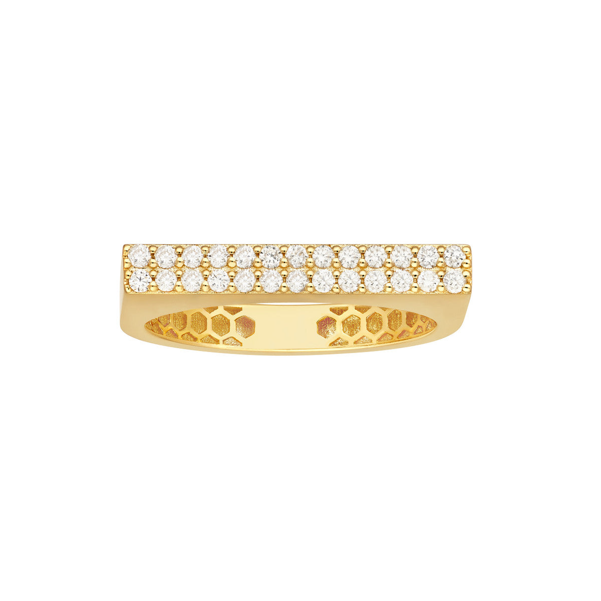 14K Yellow Gold Flat Diamond Pave Ring