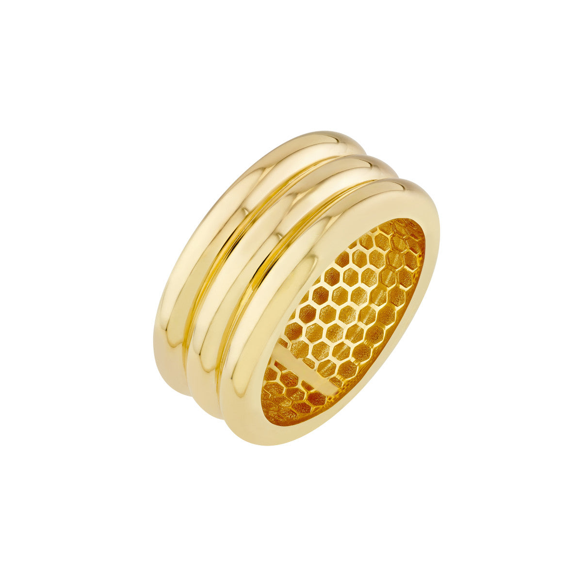 14K Yellow Gold Triple Ridge Wide Band