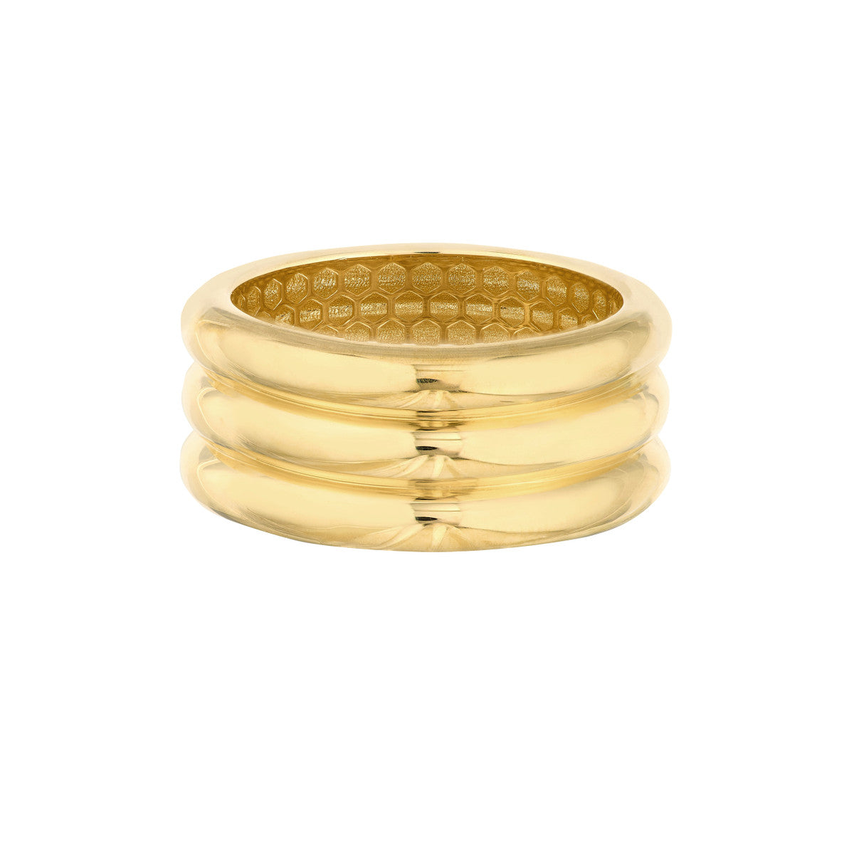 14K Yellow Gold Triple Ridge Wide Band