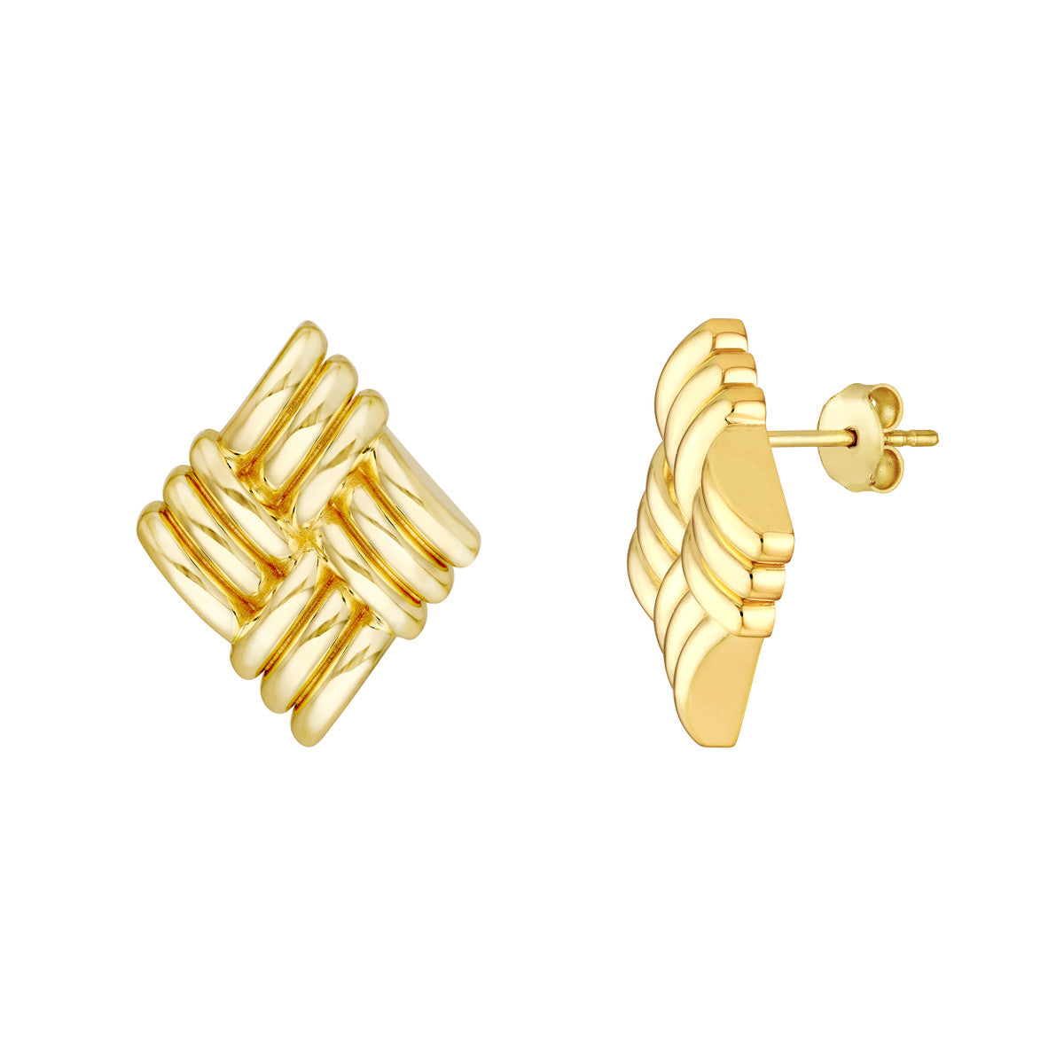 14K Yellow Gold Lattice Pattern Earrings