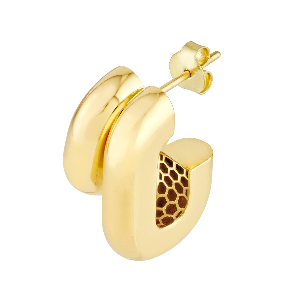 14K Yellow Gold Double J Puffed Earrings