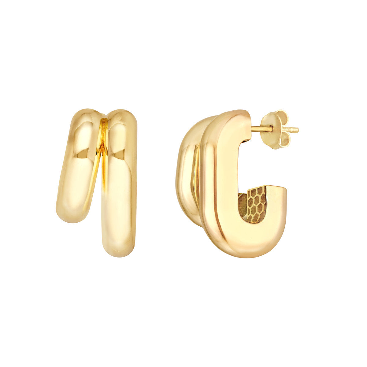 14K Yellow Gold Double J Puffed Earrings