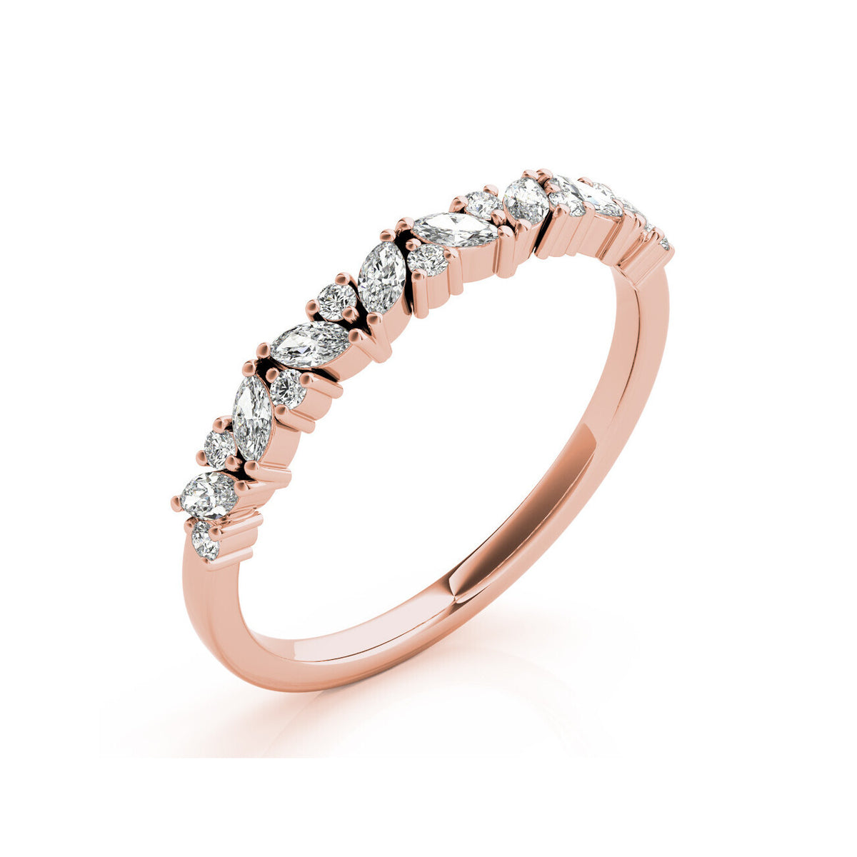 14K Rose Gold Marquise and Round Partial Diamond Band