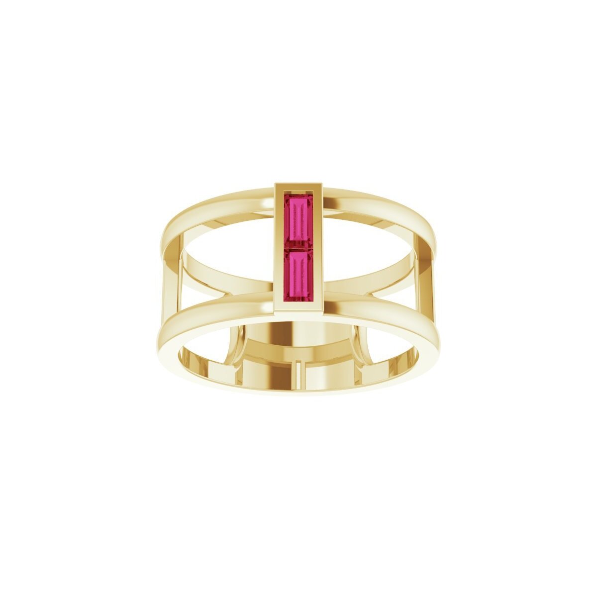 14K Yellow Gold Negative Space Ruby Baguette Ring